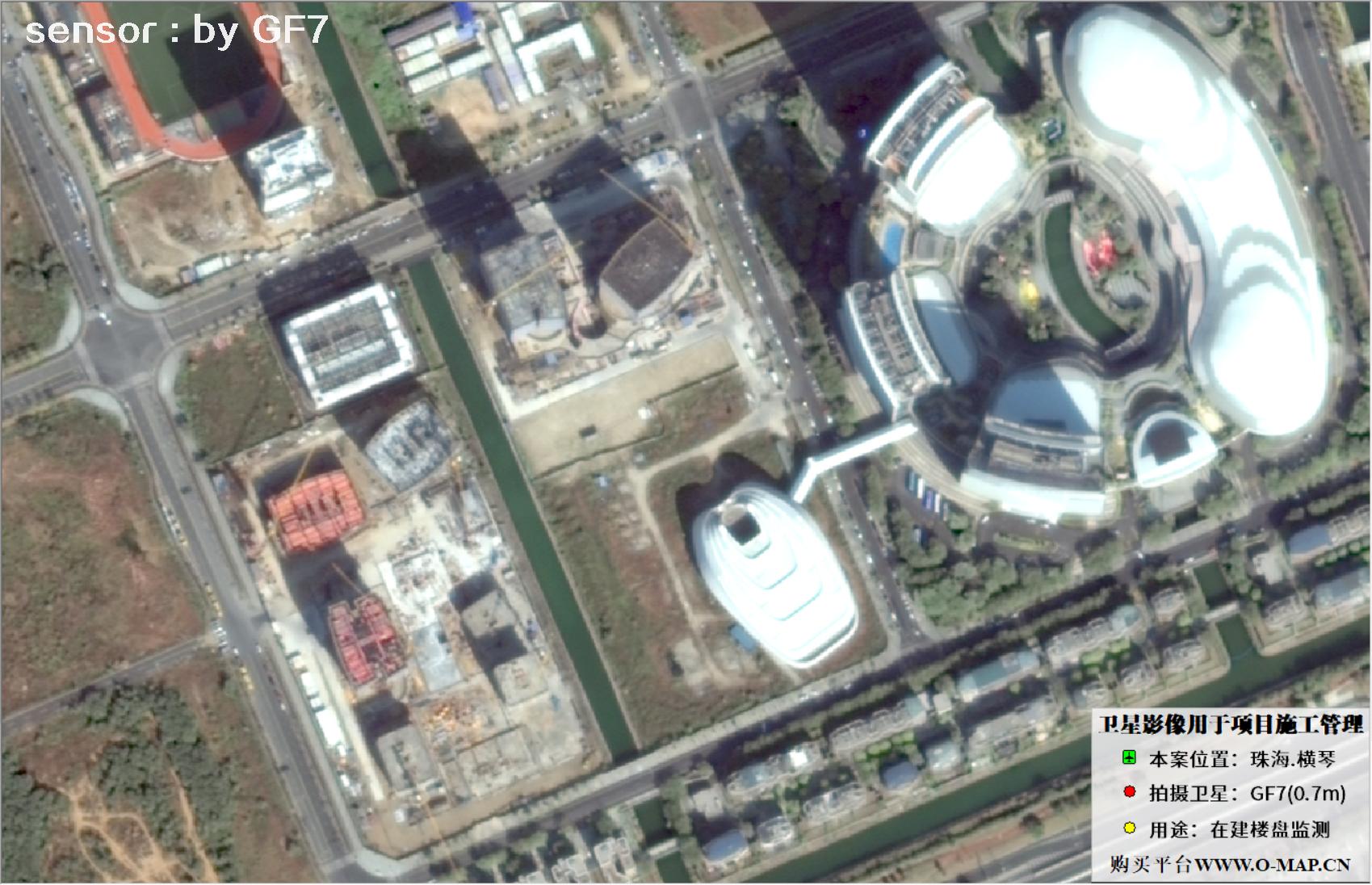 0.7米高分七号卫星2025年初拍摄的珠海在建楼盘卫星图像