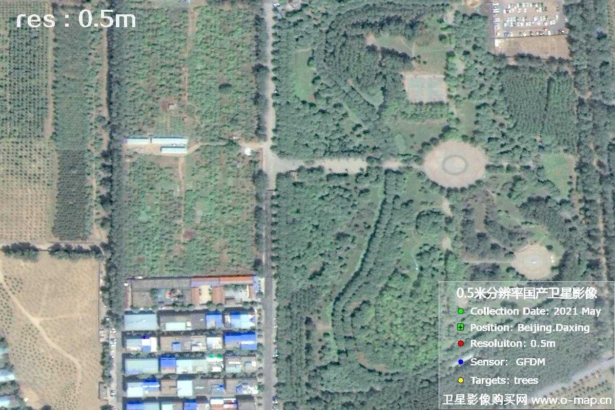 0.5米分辨率GFDM高分多模卫星拍摄的树林影像图