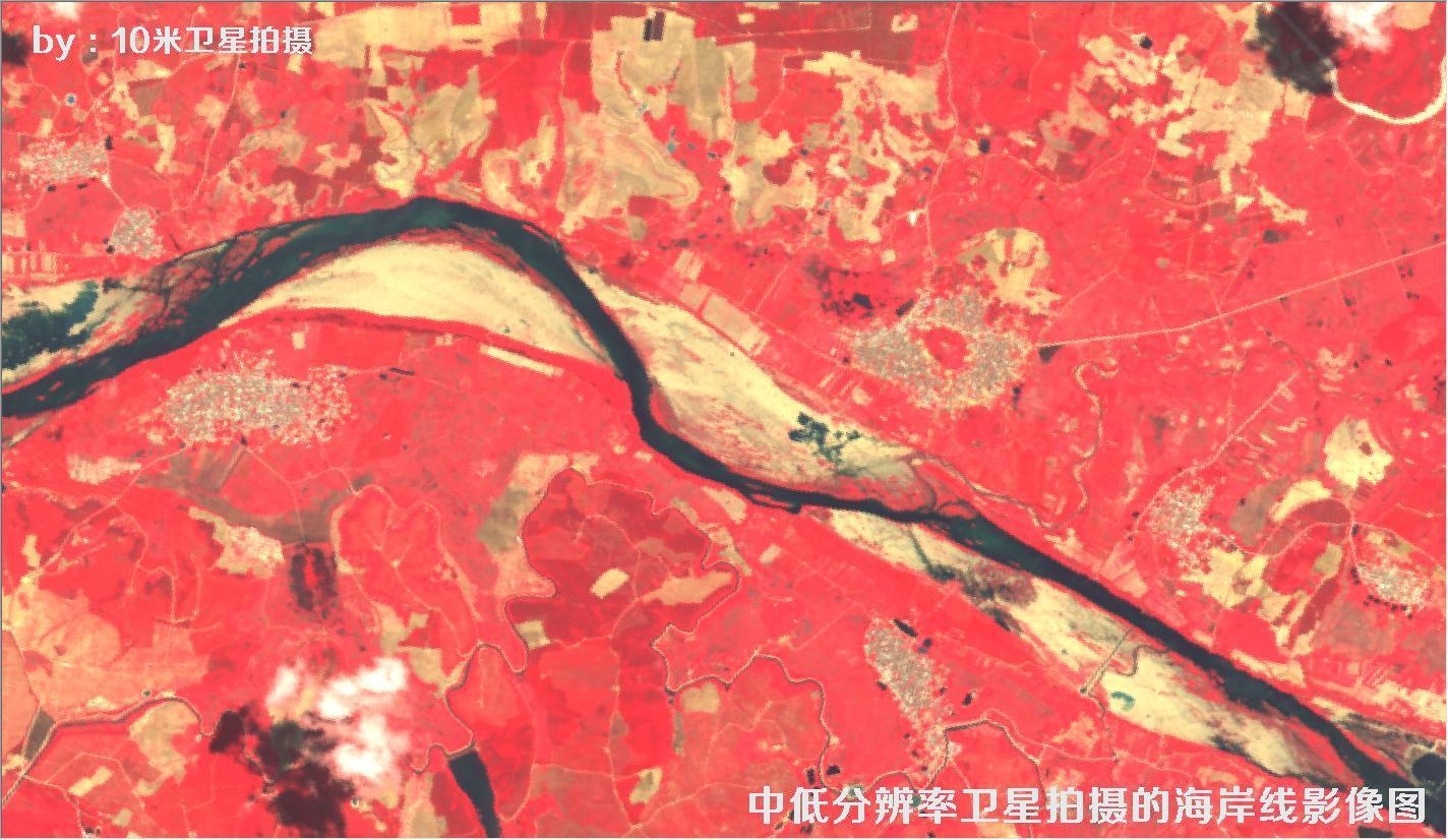 中低分辨率卫星拍摄的海南省某段海岸线彩色卫星影像
