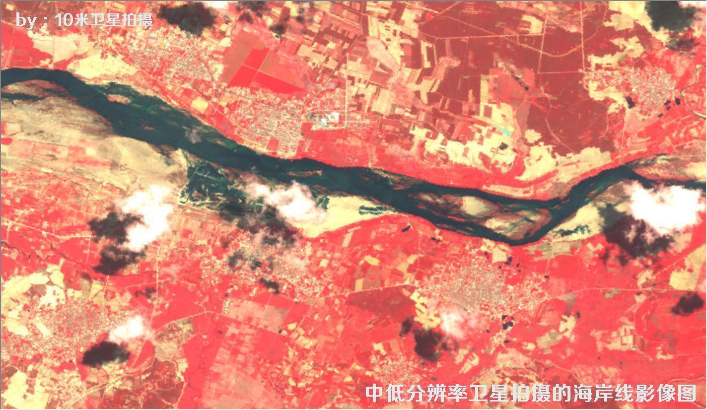 中低分辨率卫星拍摄的海南省某段海岸线彩色卫星影像