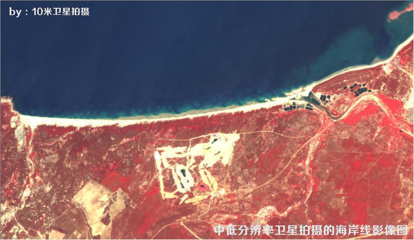 中低分辨率卫星拍摄的海南省某段海岸线彩色卫星影像