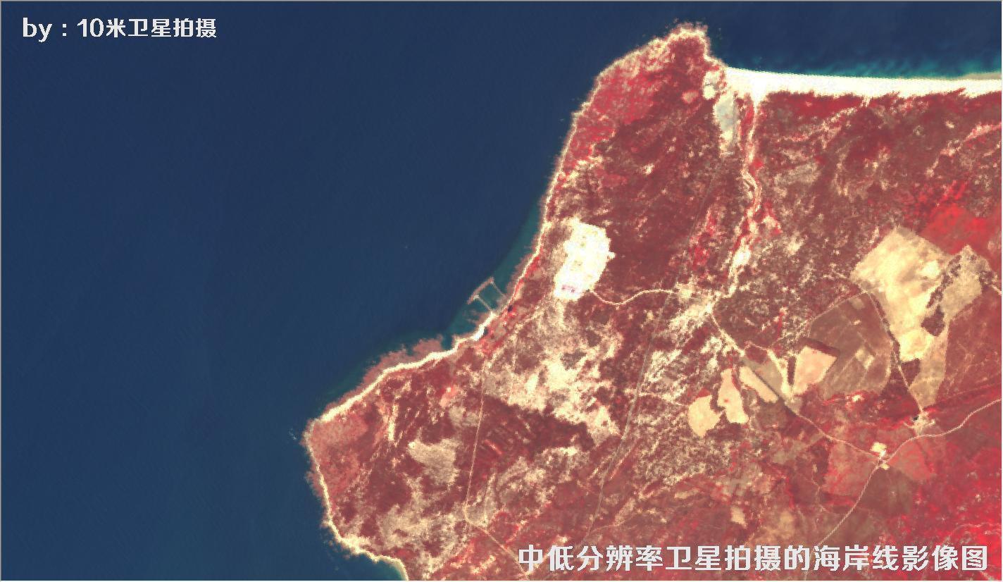 中低分辨率卫星拍摄的海南省某段海岸线彩色卫星影像