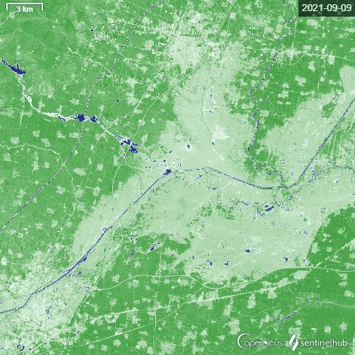 河南省新乡市辉县2021年9月份大雨水灾NDWI水指数对比图