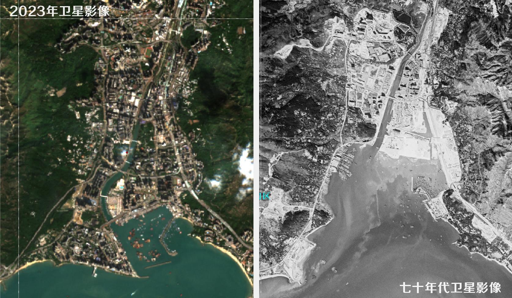 香港七十年代高清卫星图像和香港2023年卫星图对比