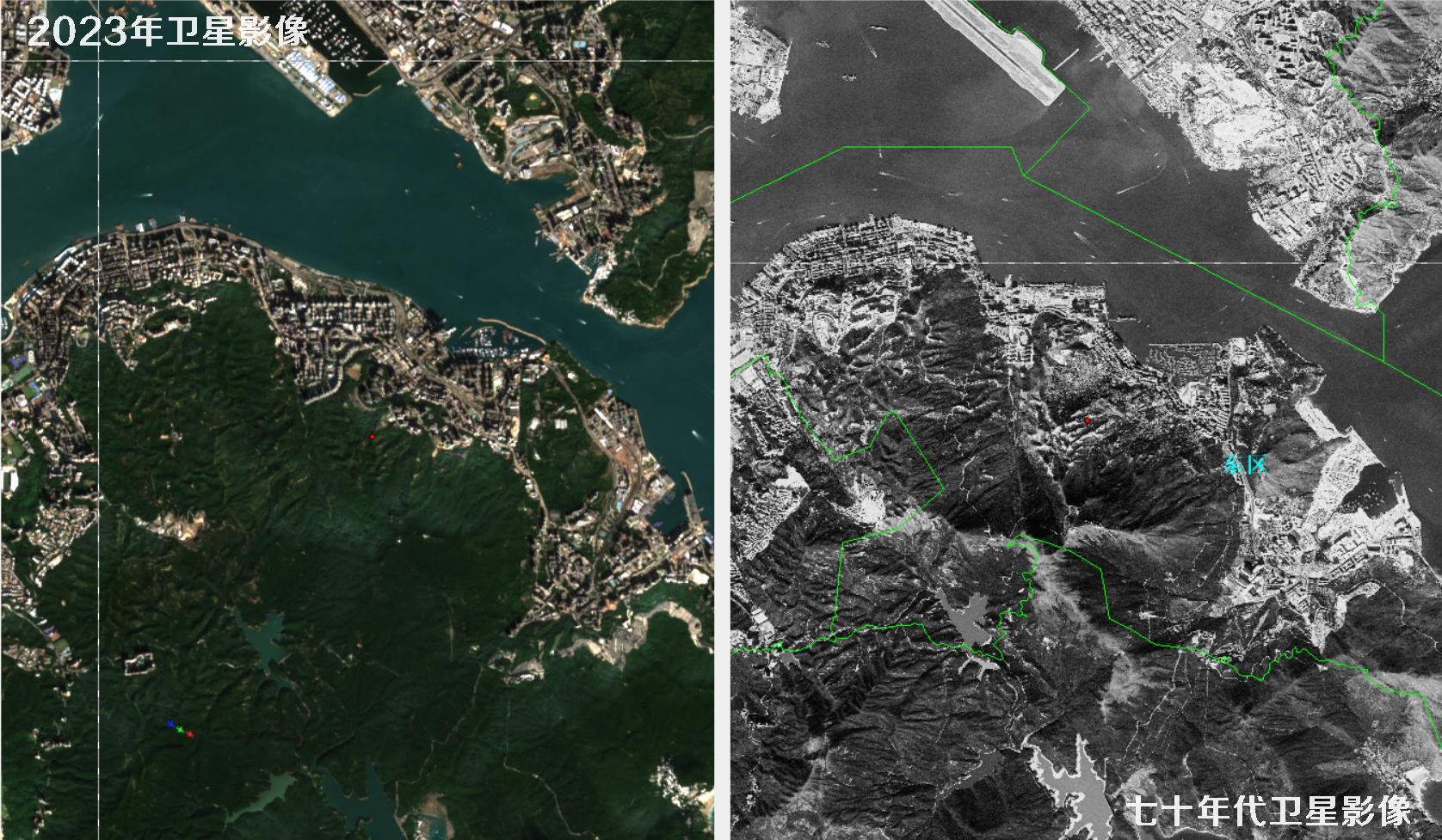 香港七十年代高清卫星图像和香港2023年卫星图对比