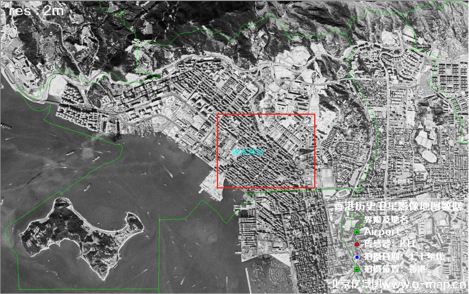 美国锁眼卫星1970年代拍摄的香港卫星地图数据