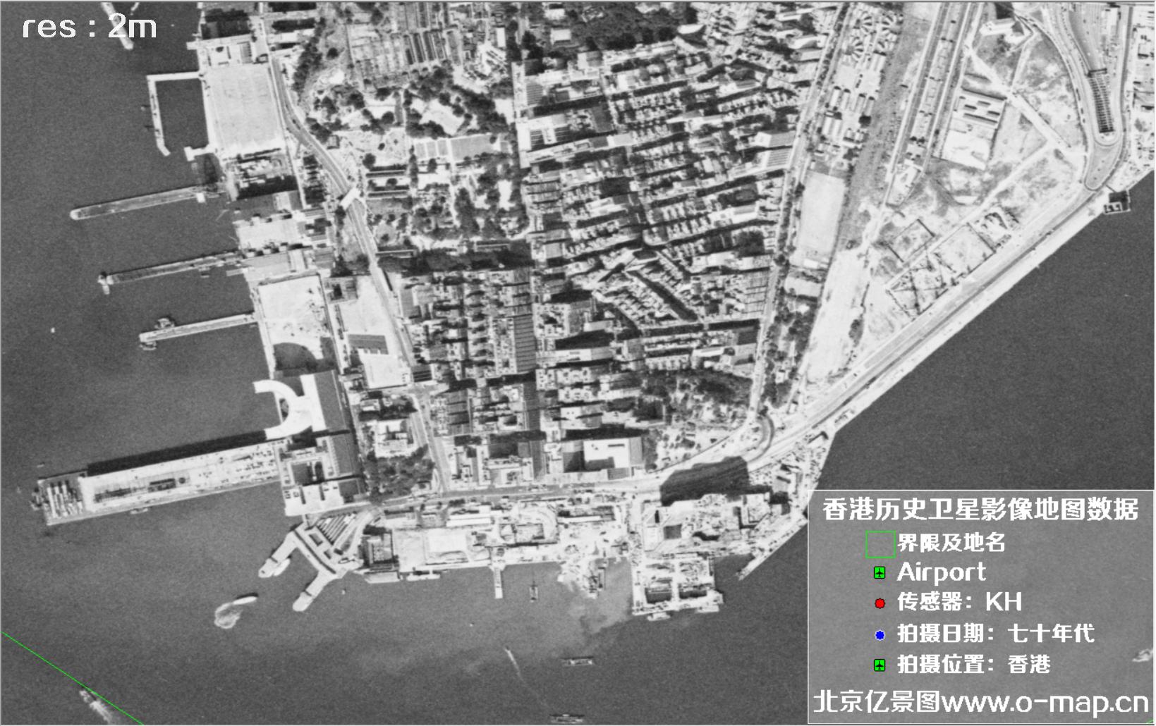 美国锁眼卫星1970年代拍摄的香港卫星地图数据