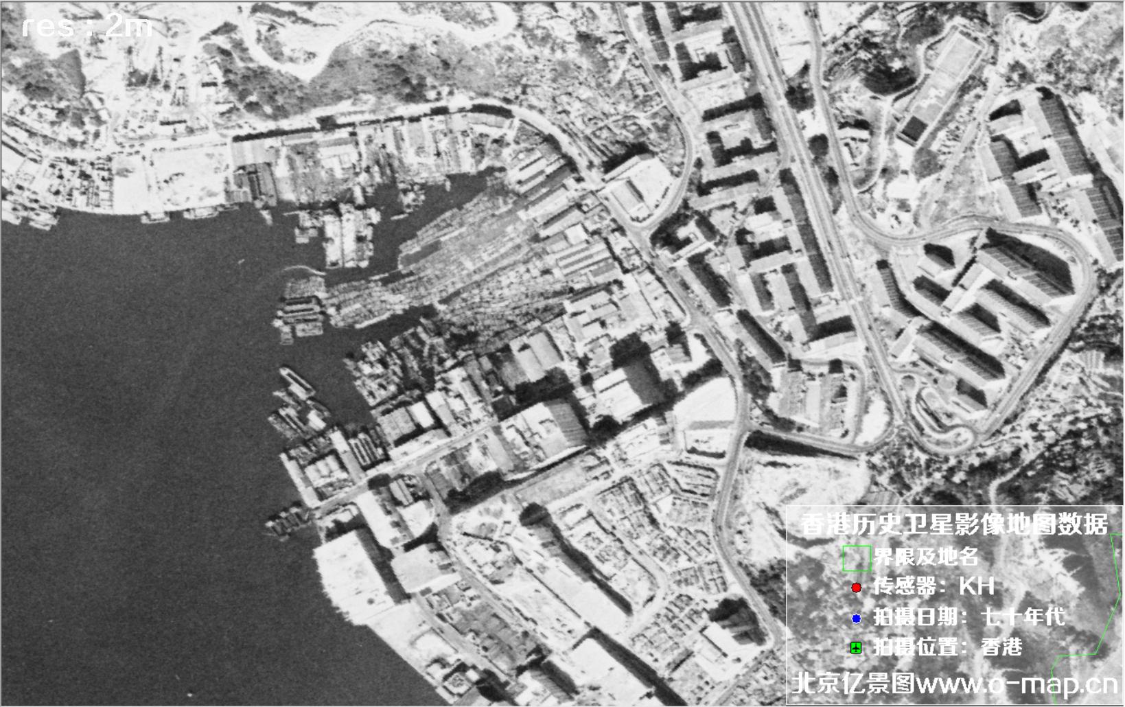 美国锁眼卫星1970年代拍摄的香港卫星地图数据