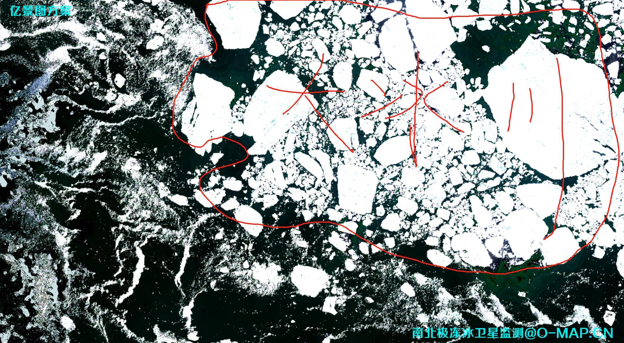 卫星影像冰冻监测示例-卫星影像拍摄的北极冰冻雪山卫星图片