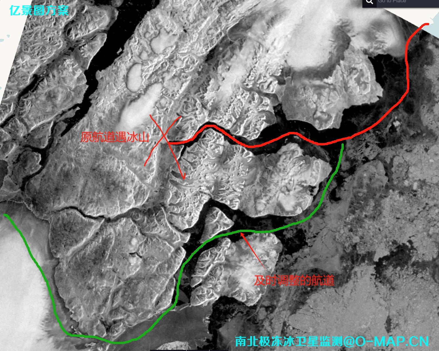 卫星影像冰冻监测示例-卫星影像拍摄的北极冰冻雪山卫星图片