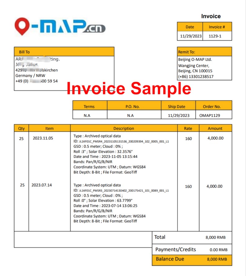 invoice of buying satellite imagery