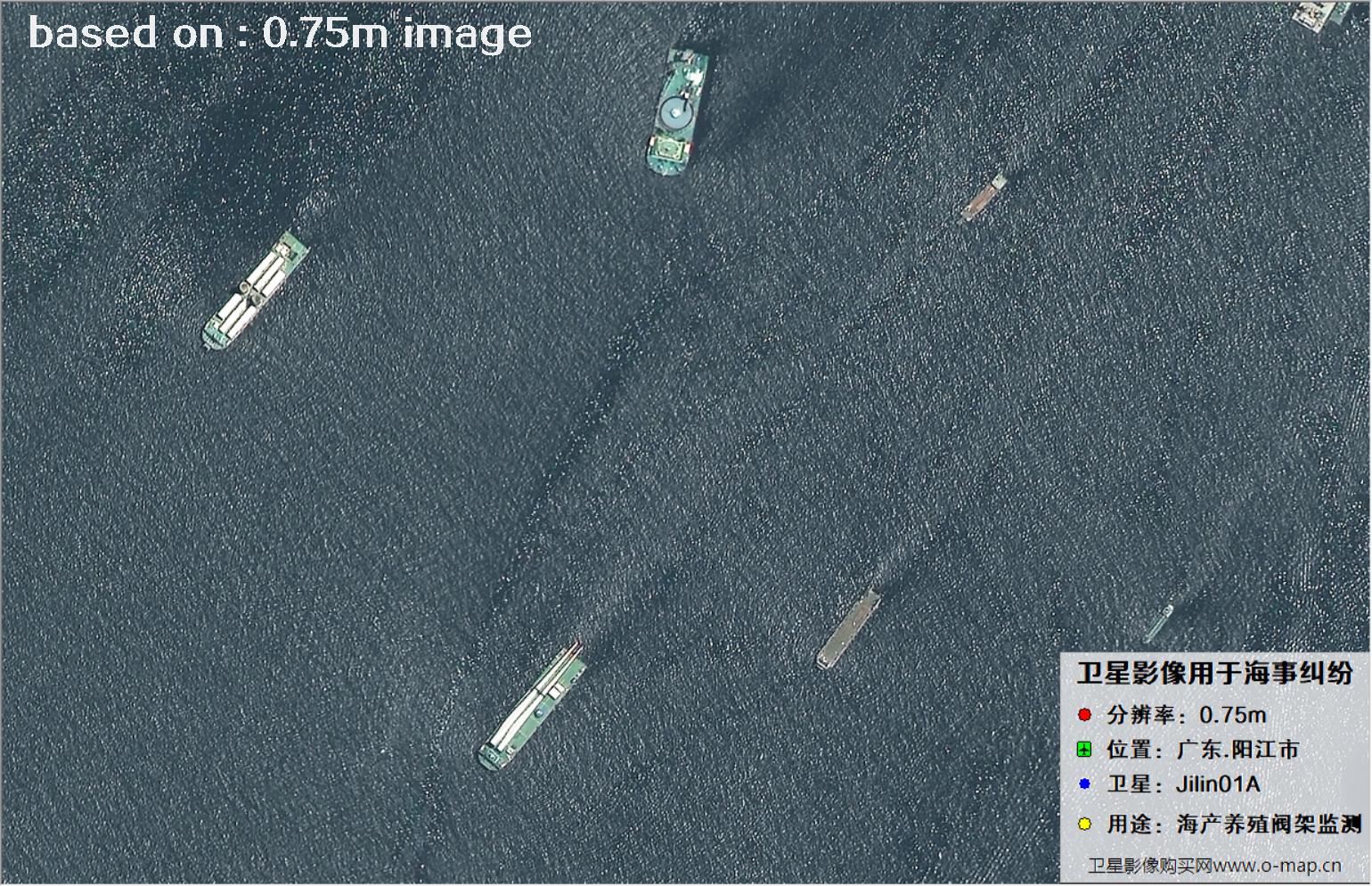吉林一号卫星拍摄的广东省阳江市海产养殖阀架卫星图像