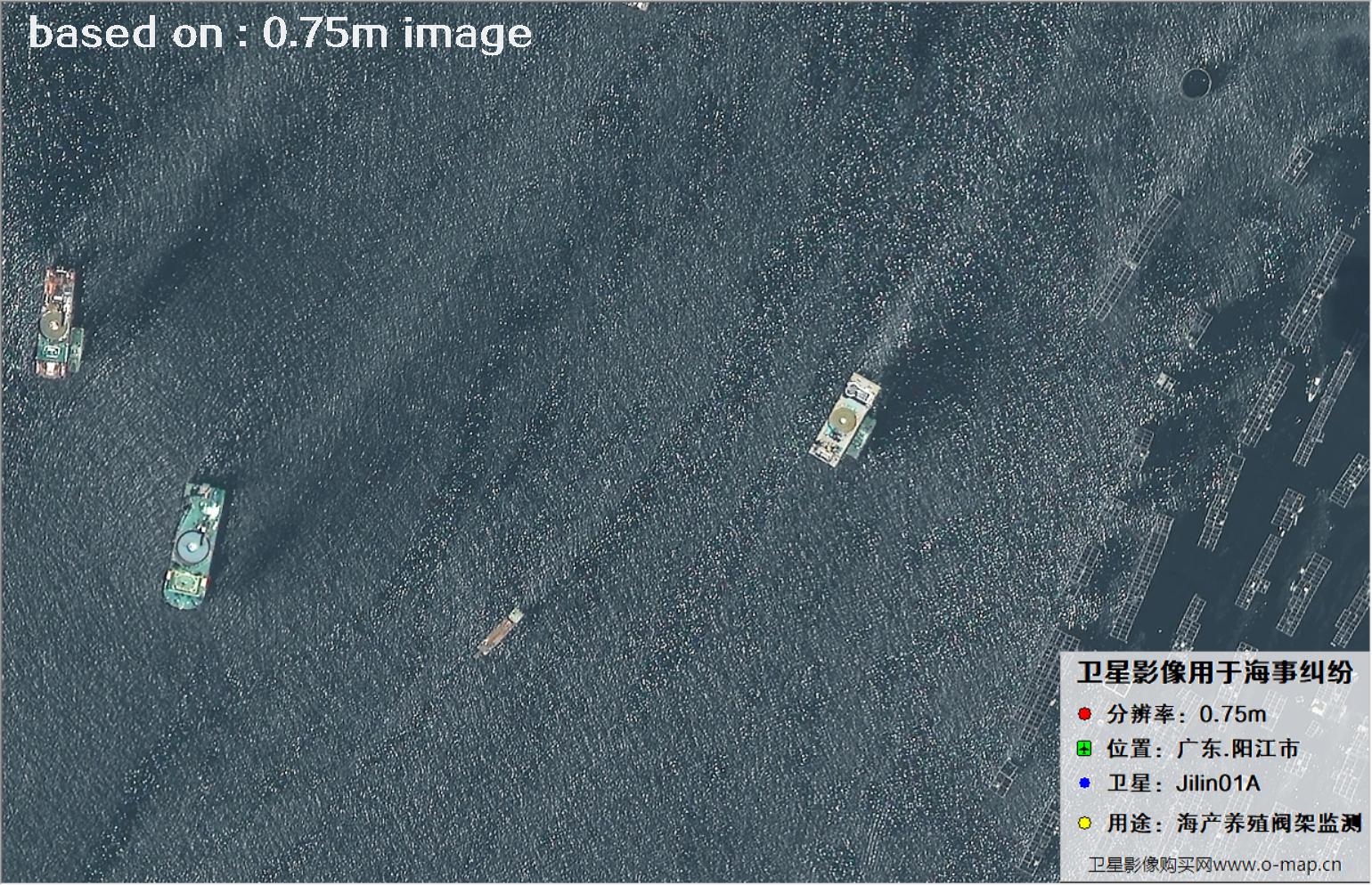 吉林一号卫星拍摄的广东省阳江市海产养殖阀架卫星图像