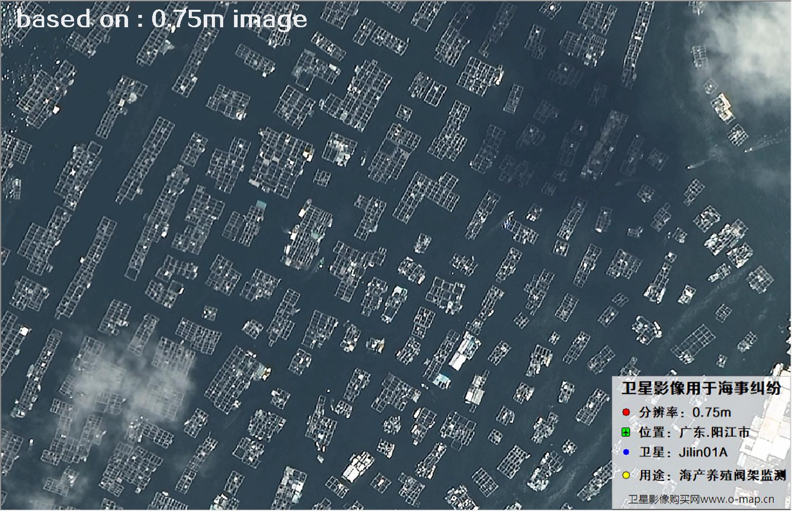 吉林一号卫星拍摄的广东省阳江市海产养殖阀架卫星图像