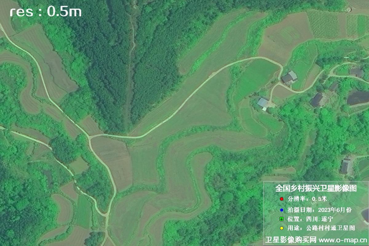 国产0.5米卫星拍摄的湖南省遂宁市某村庄公路村村通卫星图