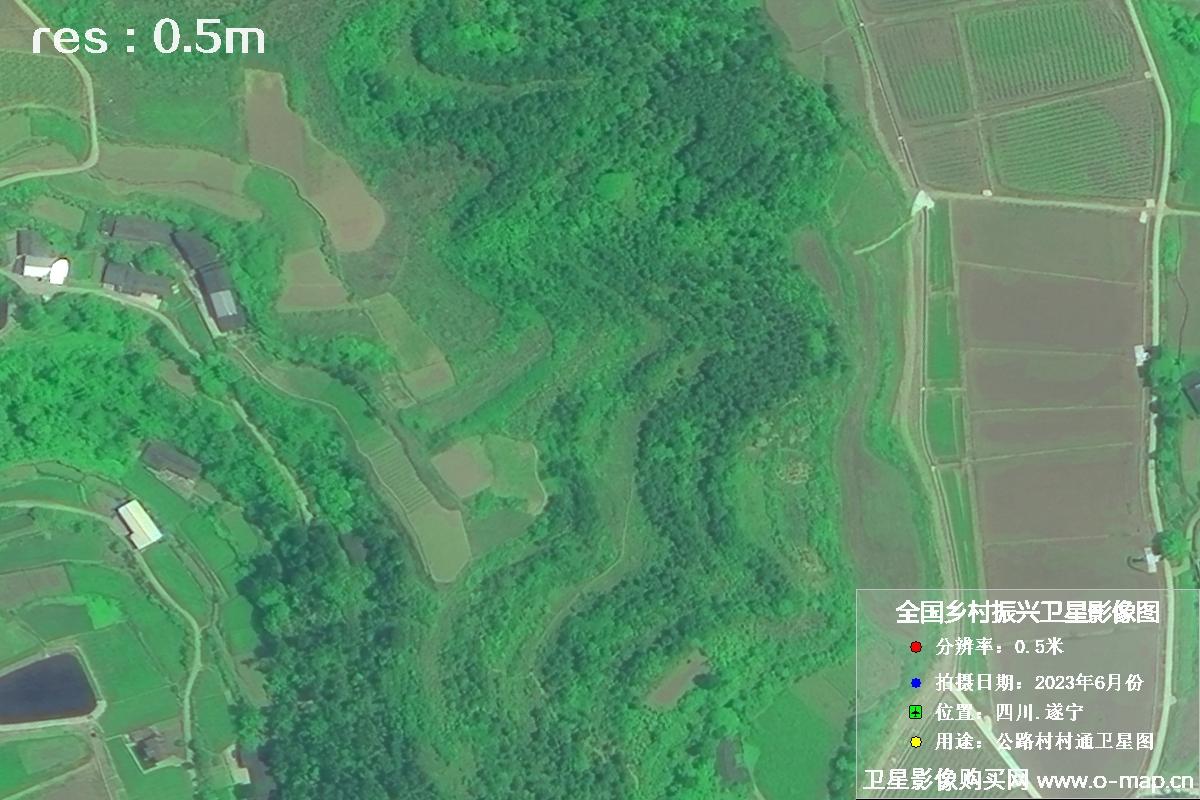 国产0.5米卫星拍摄的湖南省遂宁市某村庄公路村村通卫星图