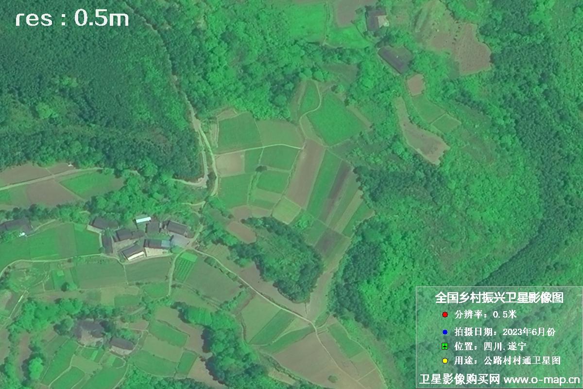 国产0.5米卫星拍摄的湖南省遂宁市某村庄公路村村通卫星图