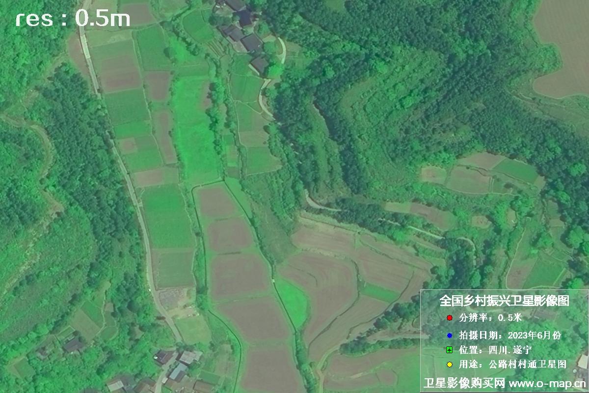 国产0.5米卫星拍摄的湖南省遂宁市某村庄公路村村通卫星图