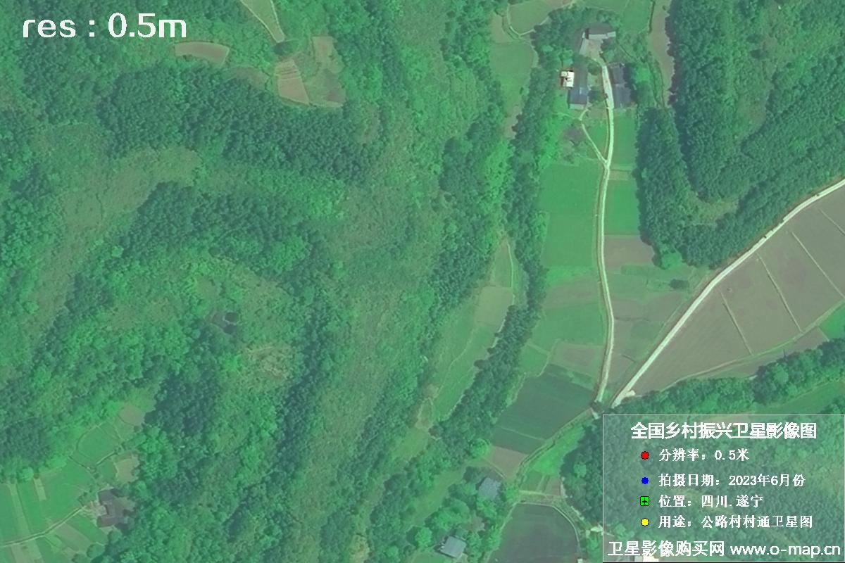 国产0.5米卫星拍摄的湖南省遂宁市某村庄公路村村通卫星图