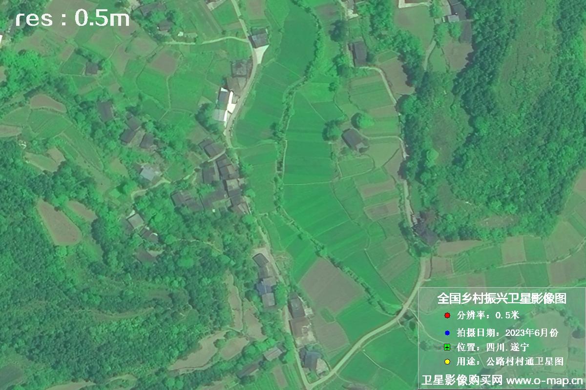 国产0.5米卫星拍摄的湖南省遂宁市某村庄公路村村通卫星图