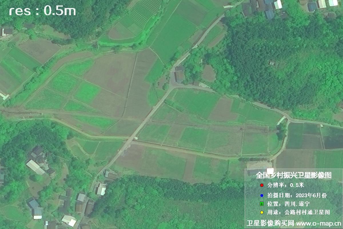 国产0.5米卫星拍摄的湖南省遂宁市某村庄公路村村通卫星图