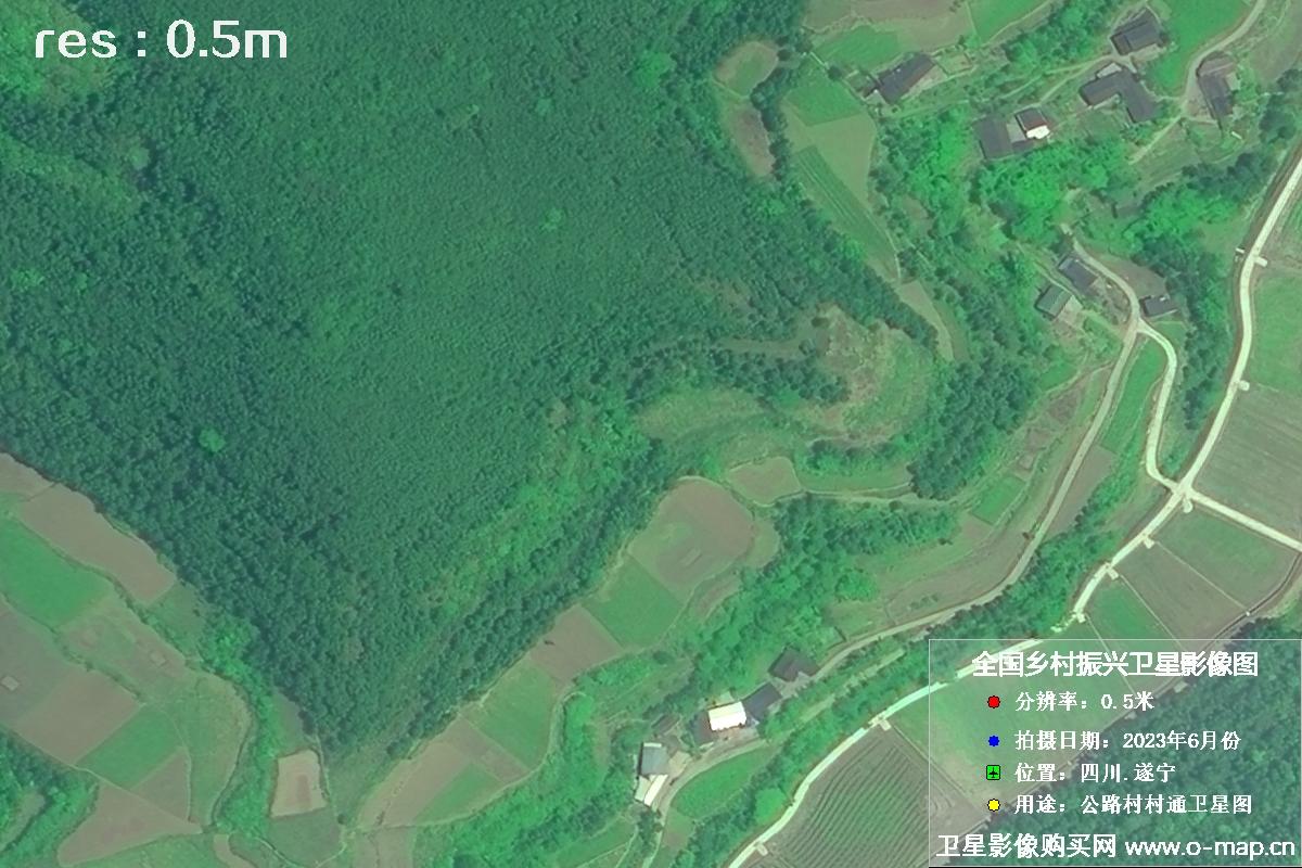 国产0.5米卫星拍摄的湖南省遂宁市某村庄公路村村通卫星图