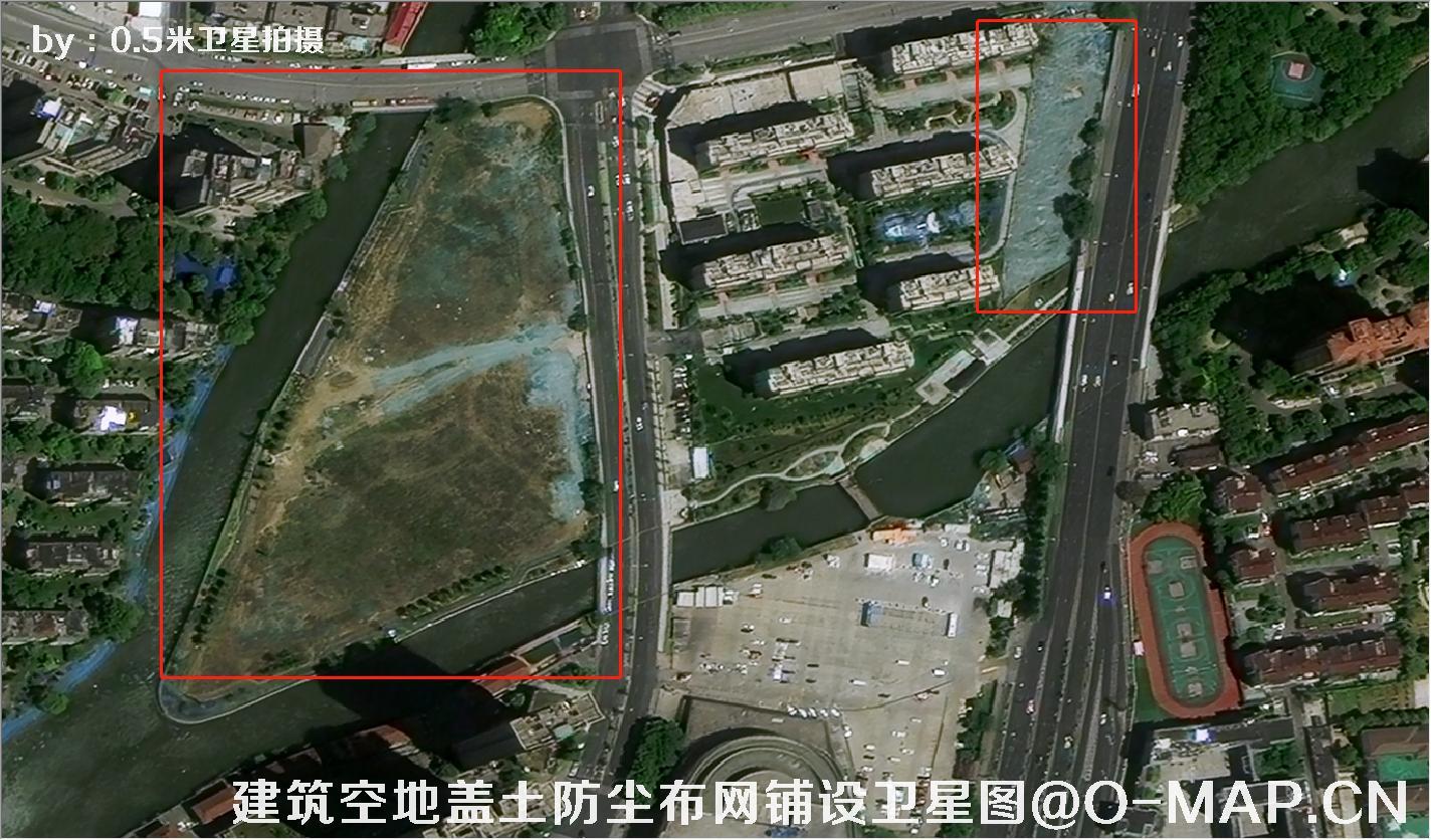 0.5米卫星拍摄的建筑工地盖土网防尘布措施卫星图片