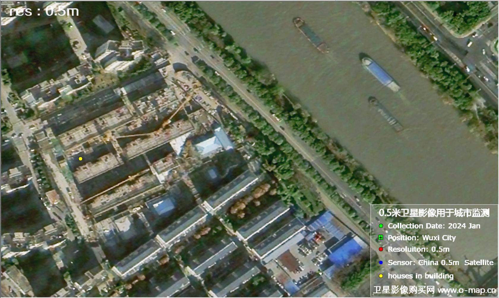 中国0.5米分辨率卫星影像用于无锡市在建房屋监测