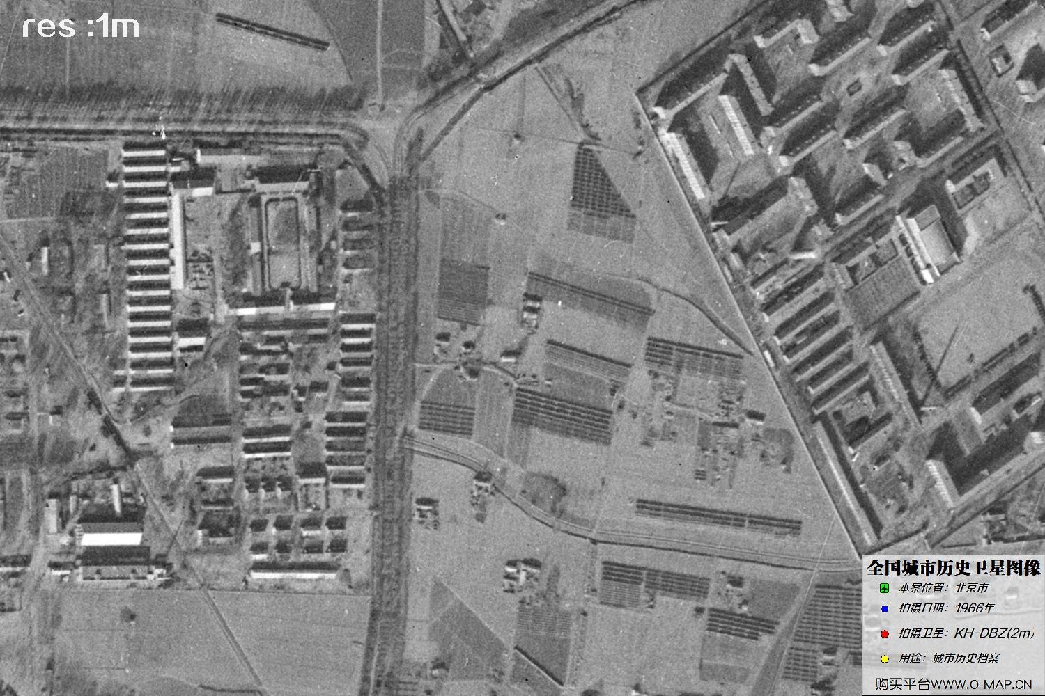 Keyhole锁眼卫星1966年拍摄的北京市历史卫星图像