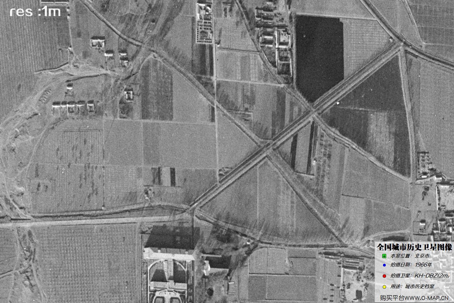 Keyhole锁眼卫星1966年拍摄的北京市历史卫星图像