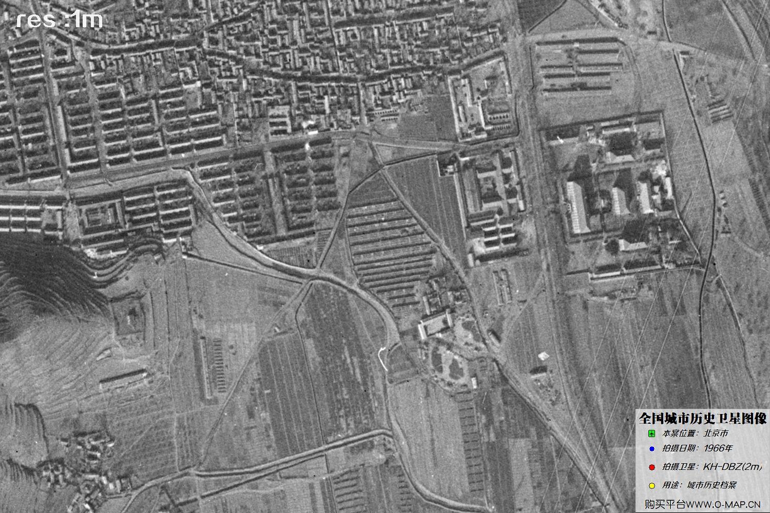 Keyhole锁眼卫星1966年拍摄的北京市历史卫星图像