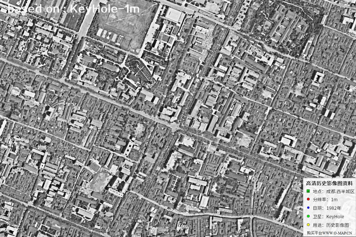 Keyhole锁眼卫星1982年拍摄的成都市历史图像