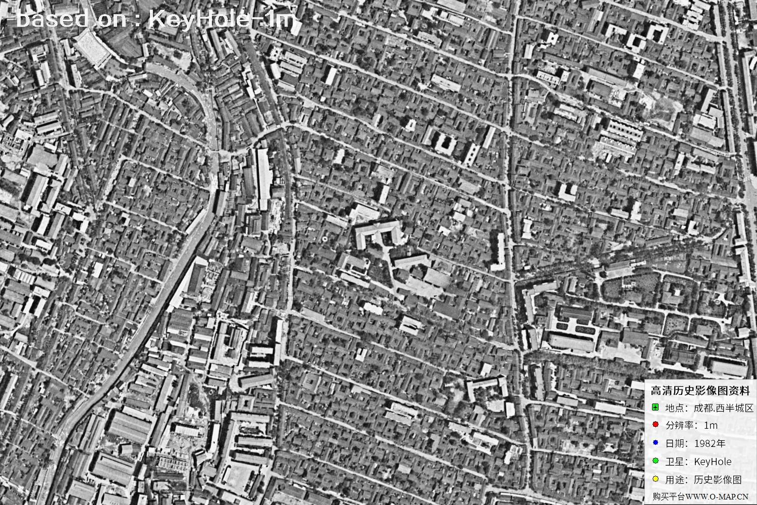 Keyhole锁眼卫星1982年拍摄的成都市历史图像