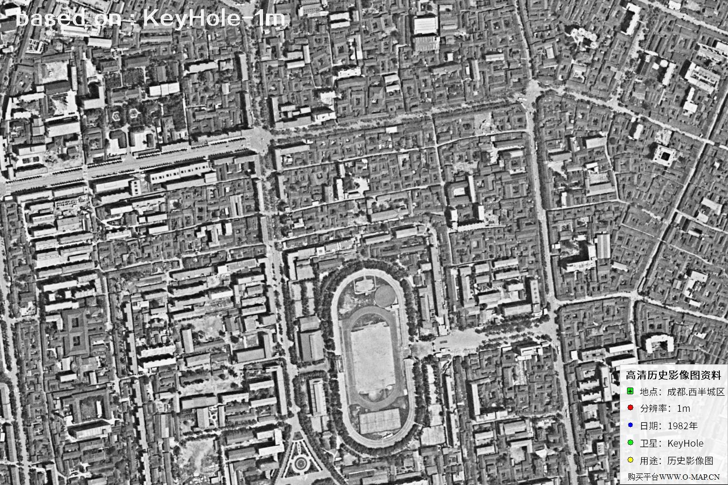 Keyhole锁眼卫星1982年拍摄的成都市历史图像