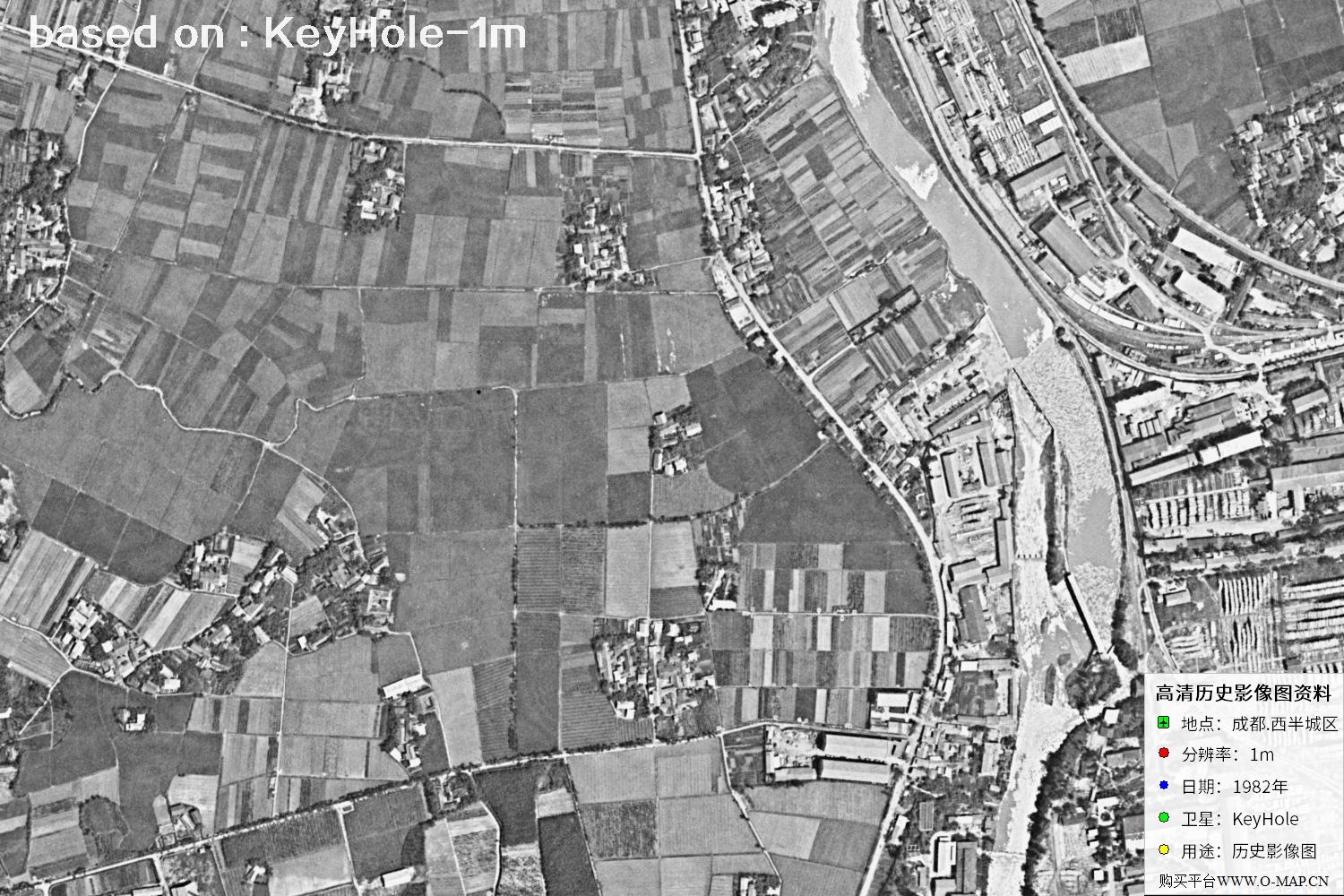 Keyhole锁眼卫星1982年拍摄的成都市历史图像