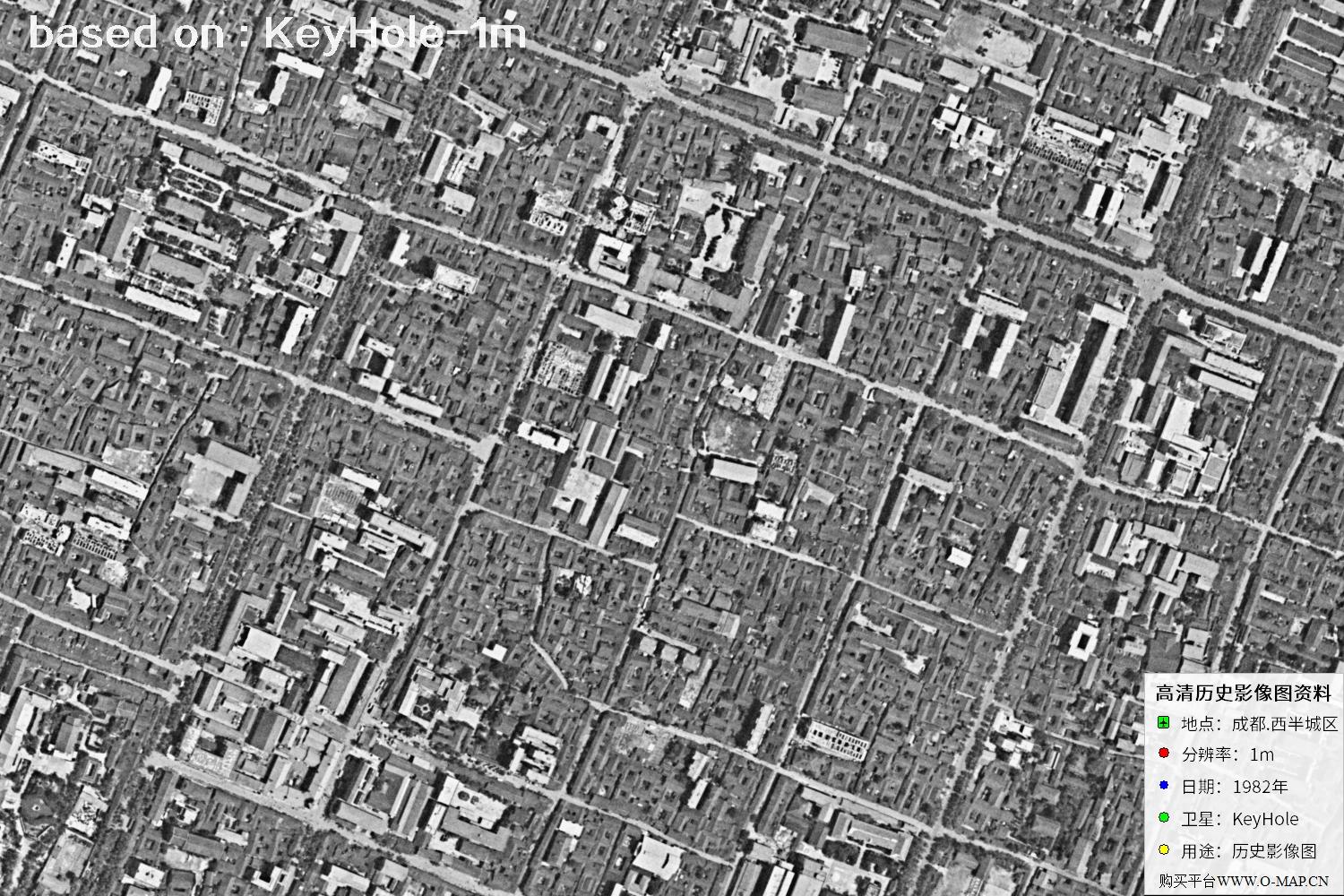 Keyhole锁眼卫星1982年拍摄的成都市历史图像