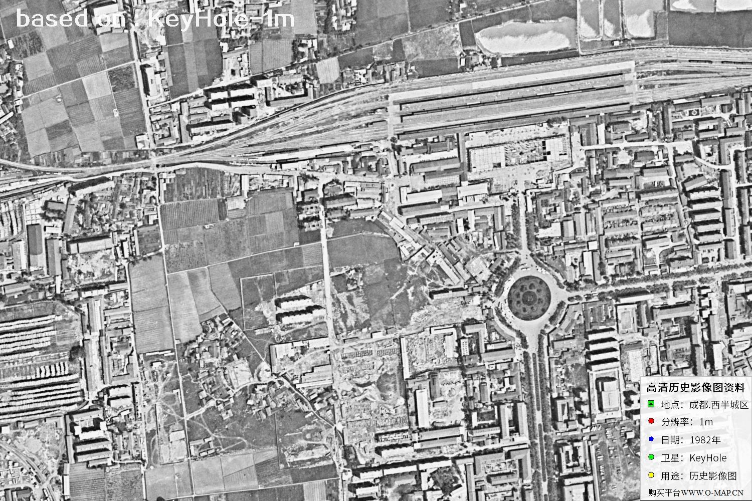 Keyhole锁眼卫星1982年拍摄的成都市历史图像