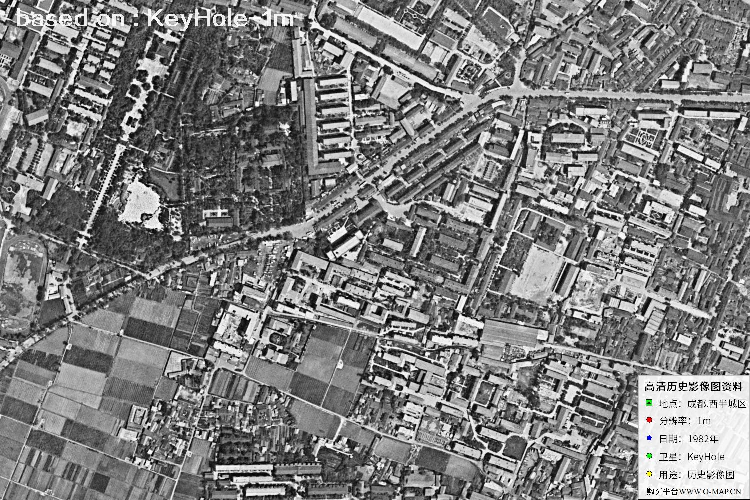 Keyhole锁眼卫星1982年拍摄的成都市历史图像