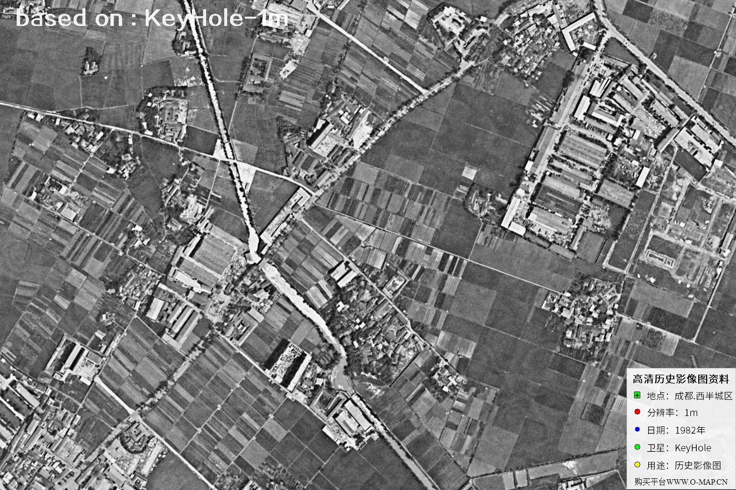Keyhole锁眼卫星1982年拍摄的成都市历史图像