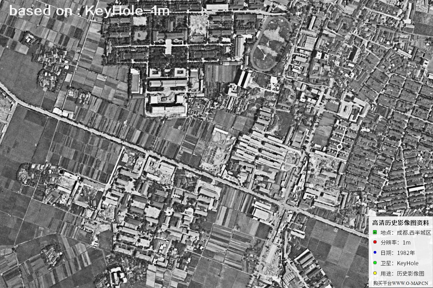 Keyhole锁眼卫星1982年拍摄的成都市历史图像
