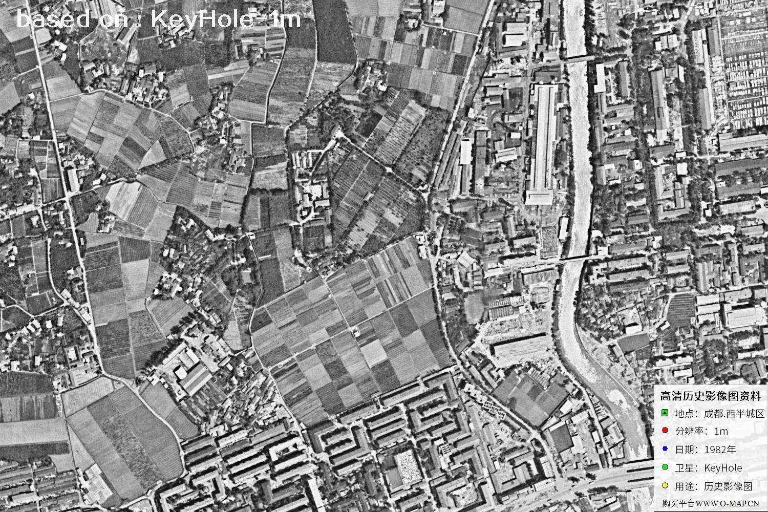 Keyhole锁眼卫星1982年拍摄的成都市历史图像