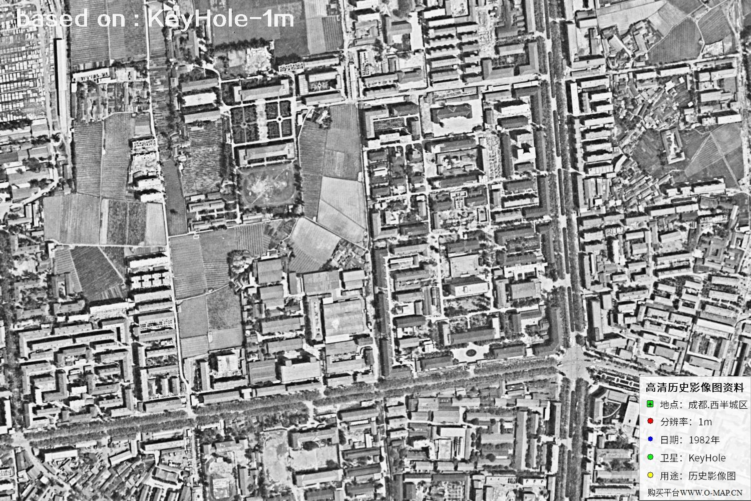 Keyhole锁眼卫星1982年拍摄的成都市历史图像