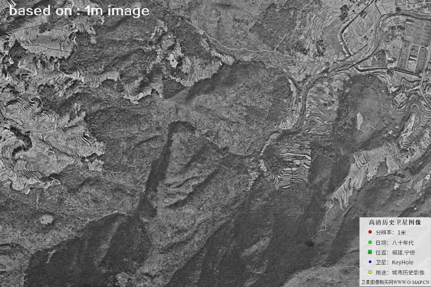 美国侦察卫星拍摄的福建宁德市八十年代历史卫星图像