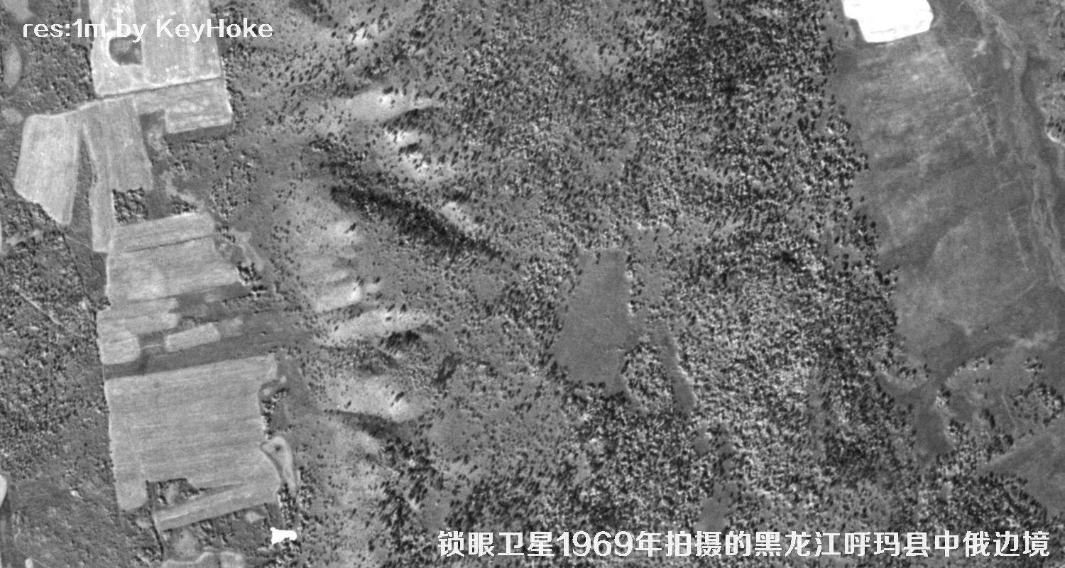 KeyHole锁眼卫星1969年拍摄的黑龙江呼玛县中俄边境卫星图片
