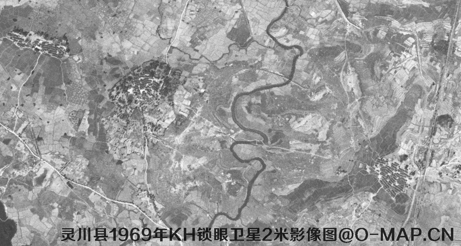 广西省灵川县1969年KH锁眼卫星2米影像图