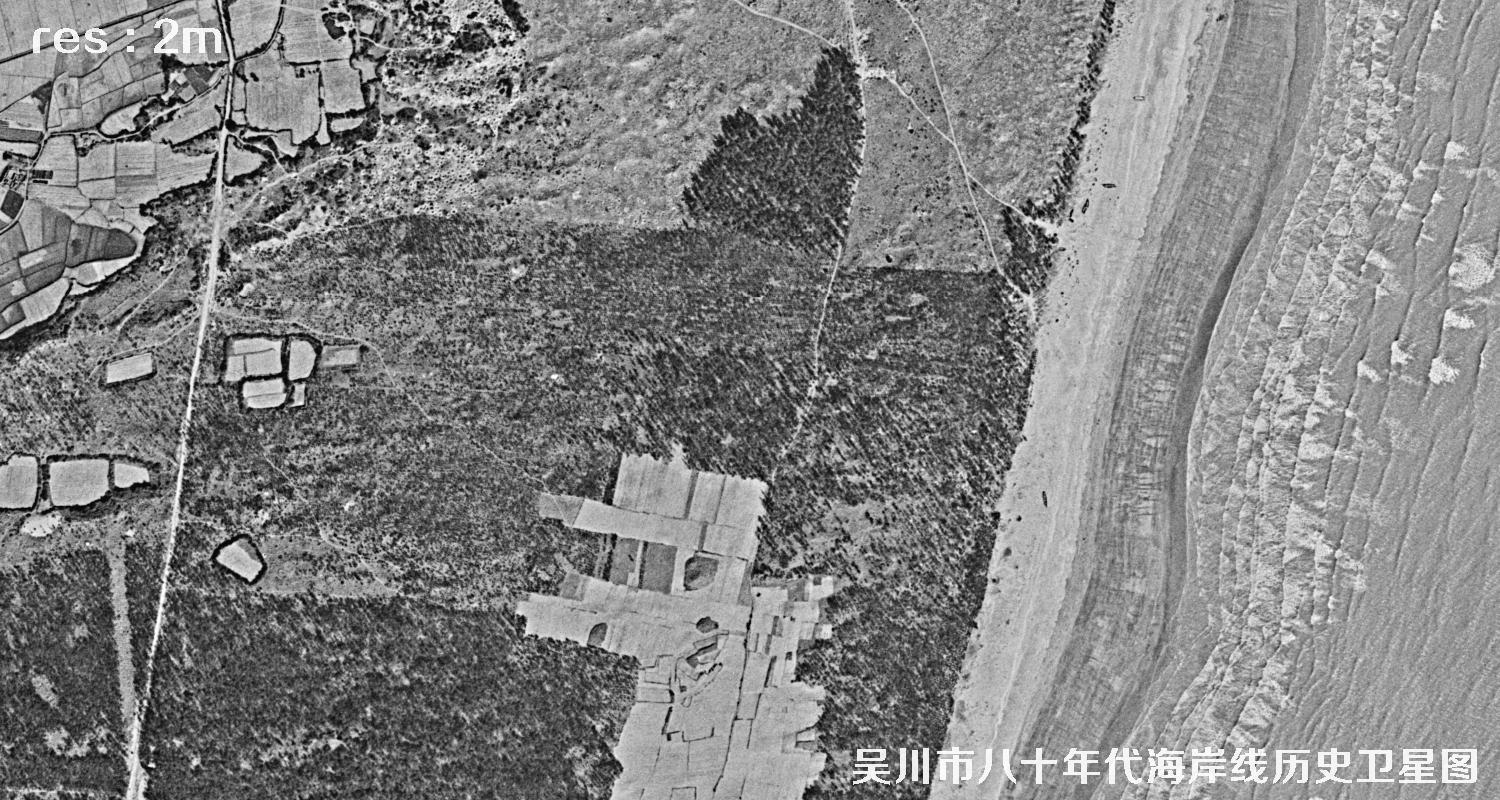 广东省湛江市吴川市八十年代海岸线历史卫星图
