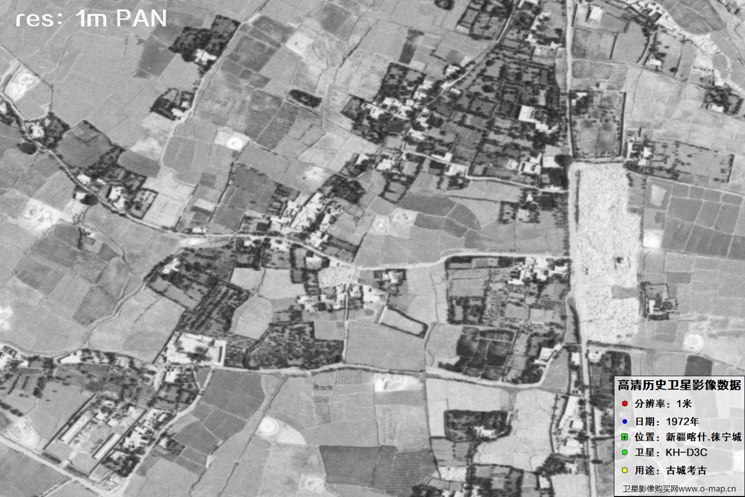 KeyHole锁眼卫星拍摄的新疆赖宁古城1972年历史卫星图像
