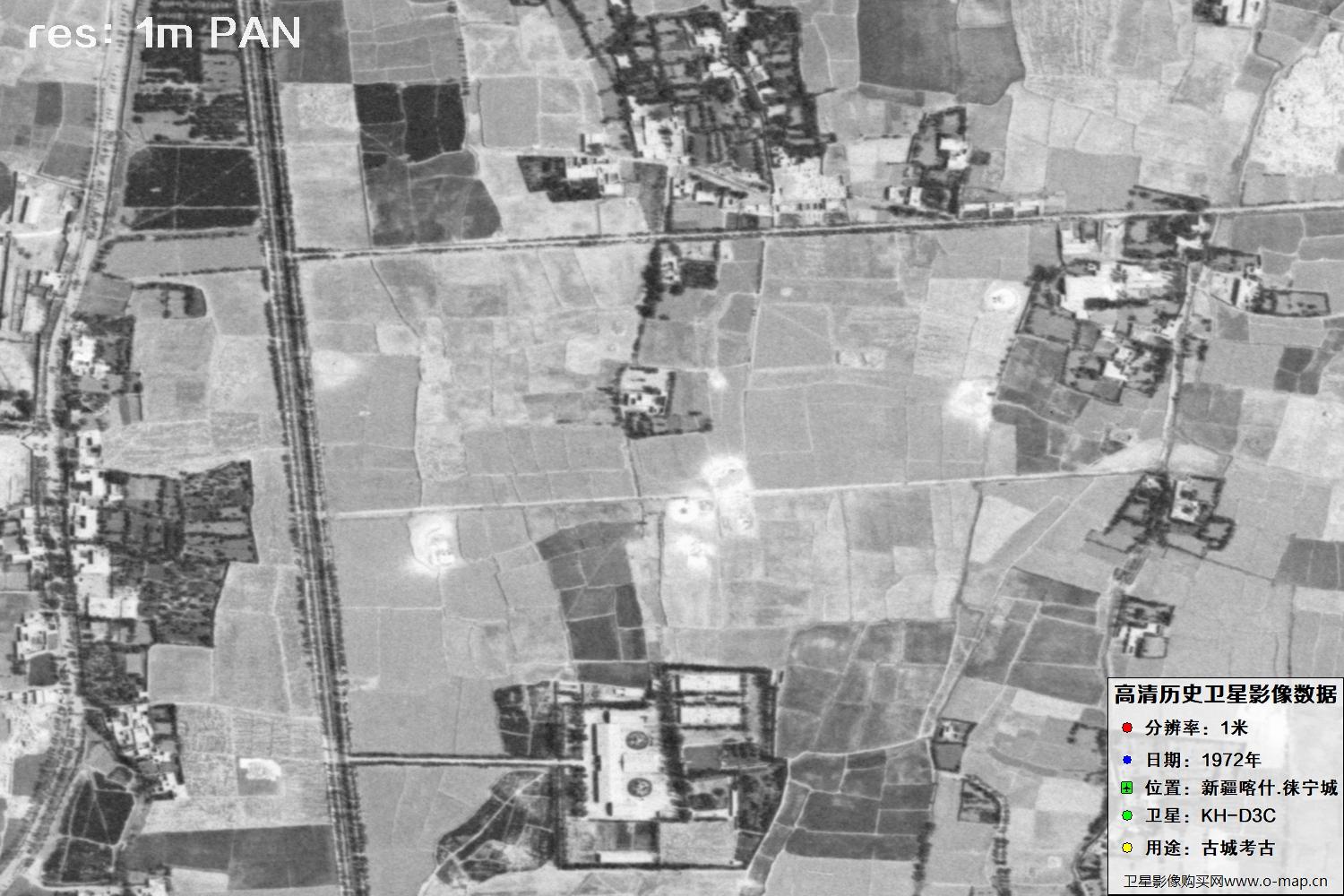 KeyHole锁眼卫星拍摄的新疆赖宁古城1972年历史卫星图像