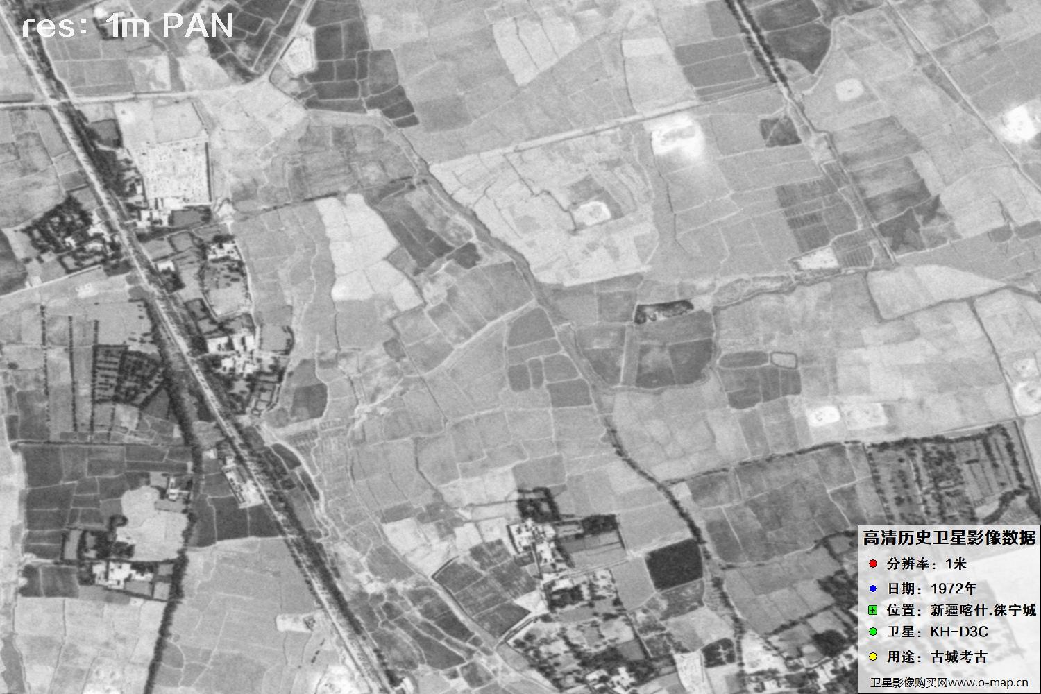 KeyHole锁眼卫星拍摄的新疆赖宁古城1972年历史卫星图像