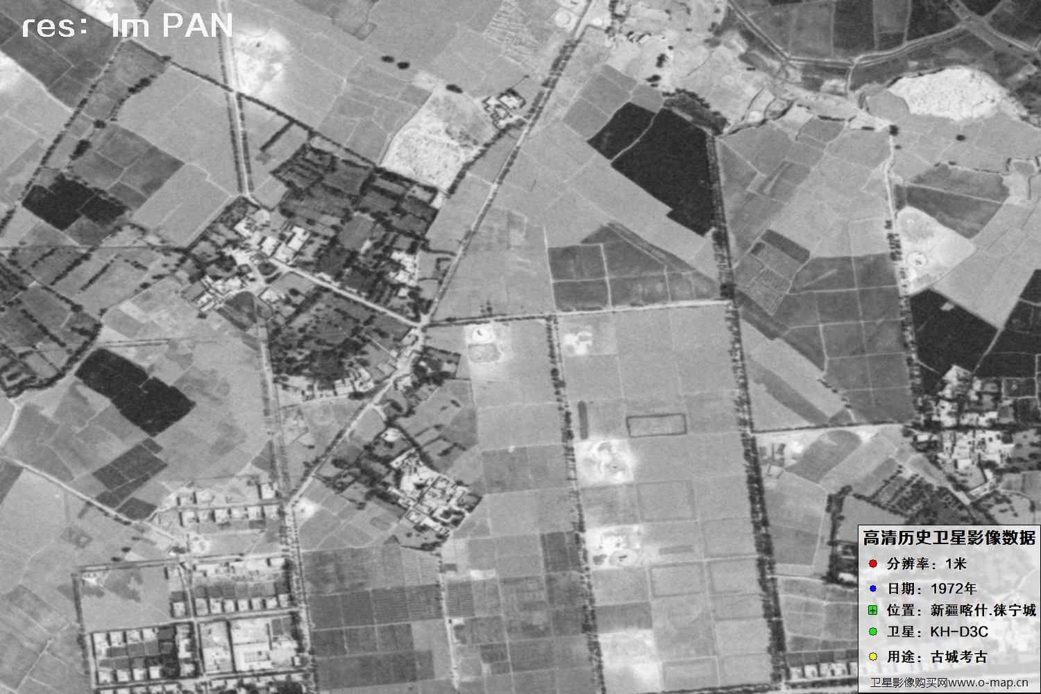 KeyHole锁眼卫星拍摄的新疆赖宁古城1972年历史卫星图像